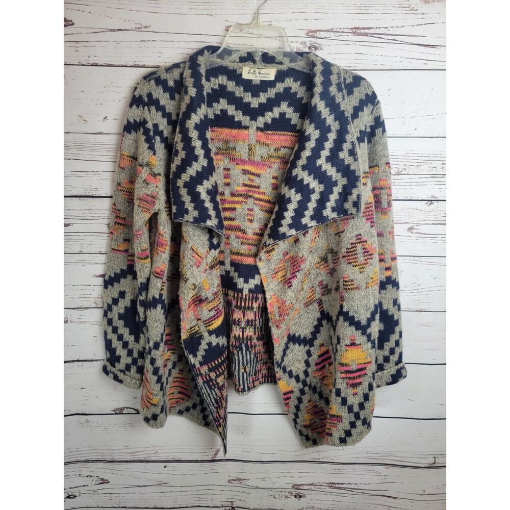 Selfie Couture Tan‎ Aztec Open Front Knitted Cardigan Sweater Women's Size XS/S